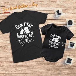 Our First Fathers Day Together Family Matching Clothes Funny Cotton Family Look Dad and Me Tshirt Baby Romper Fathers Day Gift 220531