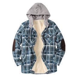 Men's Trench Coats Men's Casual Windproof Jackets Autumn And Winter Plaid Lapel Pocket Hooded Padded Loose Shirt Top Male Fashion Jacket