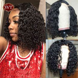 SVT Peruvian Water Wave Wig Lace Frontal Short Bob s Remy Human Hair s Curly Wavy Closure Natural Color 220609