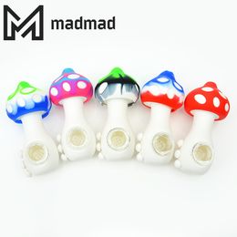 Colored Mushroom Silicone Hand Pipe 110mm Length with Glass Dish Smoking Accessories