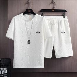 Summer Tshirt Shorts 2 Pieces Set White Tracksuit Men's 3D Letters Vintage Streetwear Creative Pattern Men Sets Short Outfits 220609