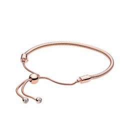 Rose gold plated Snake Chain Slider Bracelet Womens Wedding gift Jewelry with Original box for Pandora 925 Silver Charms bracelets set