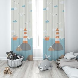 Curtain & Drapes Lighthouse Ship And Cute Seagulls Unisex Baby Kids Room Special Design Canopy Hook Button Blackout Jealous Window