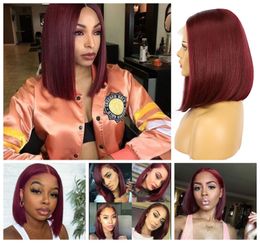 14-18"inch New Women's Short Wine red Straight Front lace Handmade Party Cosplay hair wigs