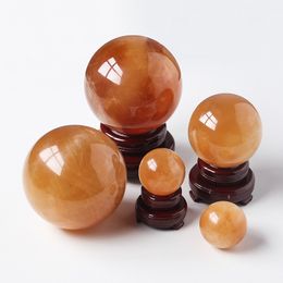 Natural citrine ball arts ornaments yellow original stone polished calcite handicrafts with Pedestal