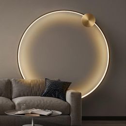 Wall Lamp Nordic Luxury Style 3 Colour Switch Circle Background Decoration Copper LED Lights 220V 110V Black Gold Indoor LampWall