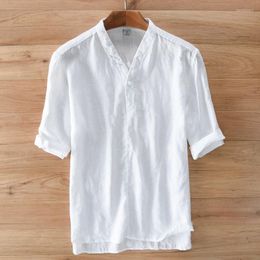 High-end Men Shirt Linen Chinese Style Fashion Summer White Shirts Solid Flax Mens Camisa Masculina 3XL