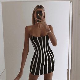 Casual Dresses DEIVE TEGER Tready Strapless Off The Shoulder Striped Black And White Club Party Bandage Bodycon Mini Dress Womens 3147