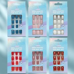kiss clear press on nails Australia - Nails Art Fake Nail Tips False Press on Coffin with Glue Stick Designs Clear Display Short Set Full Cover Artificial Square Kiss 220628