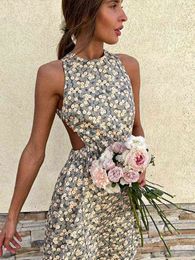 Women Sexy Slim Floral Printed Backless Dress 2022 Summer Fashion Casual Sleeveless Off Shoulder Long Dress Holiday Wear T220818