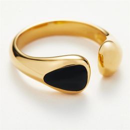 French Net Red With Same Ring Gold-Plated Black Oil Drop Design Open Adjustable Ring Simple And Versatile Fashion Jewellery Gift