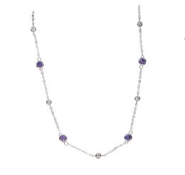 Chains Fashion Women Cubic Zirconia Clear Cz With Purple Station Necklace Silver Colour Chain NecklaceChains ChainsChains