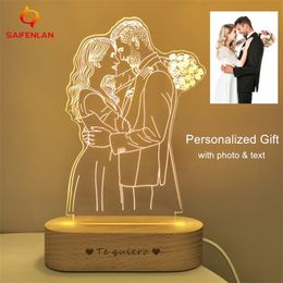 Personalised Custom Po 3D Lamp Po Engraving Custom Text USB Nightlight Wedding Anniversary Christmas Birthday Gifts 220623