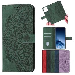 Datura Flower Wallet Leather Cases For Samsung A33 A53 A73 A23 A13 A12 A52 A72 S21 PLUS S22 Ultra Card Slot Holder stand Mandala Floral Flip Phone Cover