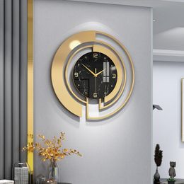 hanging metal art UK - Wall Clocks Gold Luxury Clock Modern Design Metal Art Silent Hanging Watch Living Room Round Home Decor Reloj De Pare