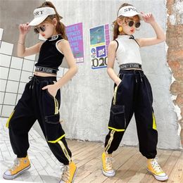 modern baby clothes UK - Hip-Hop Kids Dance Girls Clothes Outfits Vest Tops Pants Cargo Sweatpants Modern Baby Teens 9 10 11 12 13 Years Girls Streetwear3415