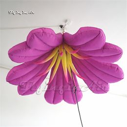 Wedding Decorative Hanging Purple LED Inflatable Blooming Lily Flower With Light For Catwalk Stage And Fashion Show