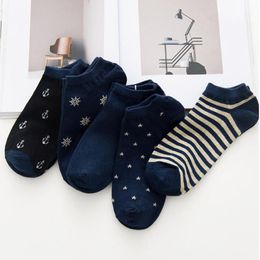 Men's Socks 5pairs/lot Fashion Cotton Men Invisible Short Ankle Stripe Star Men's Casual Boat Sock Male Calcetine MediasMen's