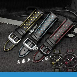 20 22mm Genuine Leather Watchband Charm Leather Bracelet Sport Watch Strap Mens Wristwatches Band Belts Black Blue Red Stitched 220622