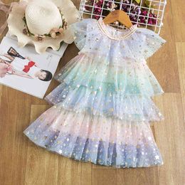 Menoea Summer Girls Princess Dresses for Kids Sequin Elegant Party Tutu Prom Wedding Mesh Layers Cake Vestidos Children Clothes Y220510