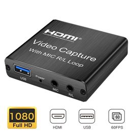 stocks x UK - 1080P HDMI Video Capture Card Switches with 3.5mm Microphone Input and Audio Output for Windows Linux Mac PS4 Game Recording Live Streaming Conference Broadcast