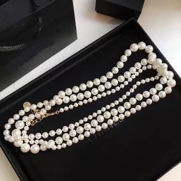 Women sweater necklaces luxury designer long pendant necklace pearl classic style Strands strings elegant chain letter multilayer jewelry ladies wedding gift