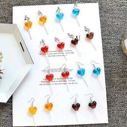 Love Heart Lollipop Drop Earrings For Women Girl Resin Sweet Dangle Earrings Fashion Candy Ear Clips Jewelry Gifts Accessory