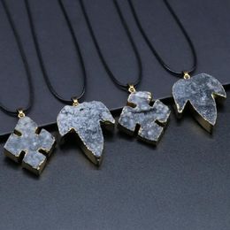 Pendant Necklaces Natural SemStone Agate Original Stone Four-leaf Clover Shape NecklaceDIY Charm Jewellery GiftPendantPendant