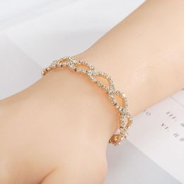 Link Chain Fashion Oval Shape Bracelet Gold Silver Colour Bling Crystal Rhinestones Bangle For Women Wedding Jewellery AccessoriesLink LinkLink