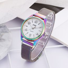 New Women Wristwatches Fashion Mesh Magnet Buckle Color Gradient Dial Design Watch Casual Luxury Ladies Stainless Steel Quartz Watches For Gifts