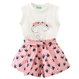 Clothing Sets Kids Clothes Girls Summer Sleeveless T-shirt For Grils Children Print Bow Girl 3 4 5 6 7 YearsClothing