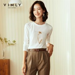 Vimly Long Sleeve T Shirts For Women Fashion O Neck Print Cotton Harajuku Autumn Tees Top Korean Female Tshirt 210317