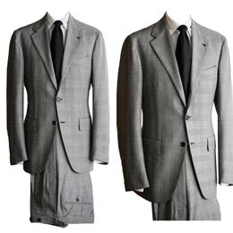Men's Suits & Blazers Blazer Pants Gray Men Suit Tailor-Made 2 Pieces British Style Gentlemen Fashion Plaid Business Wedding Causal Prom Tai