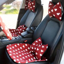 Steering Wheel Covers Red Heart Car Interior Decoration Accessories Case Headrest Waist Support Pillows Seat Cushion Cover ProtectionSteerin
