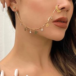Vintage Boho Openwork Butterfly Pendant Fake Nose Piercing Nose Clip Women Delicate Rhinestone Chain Earring Party Jewellery