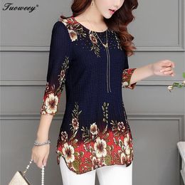 Arrival Fashion Summer 3/4 sleeve loose floral long Shirt Female Casual blusas 4XL Plus Size elegant Printed Blouse 220509