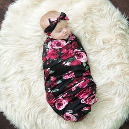 Newborn Baby Swaddle Blanket Bow Headband 2 pcs Sleeping Bags Flower Rainbow Print Wrap INS Toddler Cartoon Sleep Sacks Shark Photography Prop