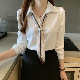 Women's Blouses & Shirts 2022 Fashion Tops Office Elegant White Collared Designer Corset Shirt Womens Long Sleeve Sheer Blouse Crop Velvet K