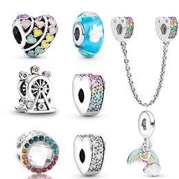 New Popular High Quality 925 Sterling Silver Colorful Rainbow Love Charm Beads Pendant for Original Pandora Charm Bracelets and Necklaces DI Fashion Jewelry