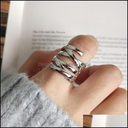 Band Rings Jewelry Genuine 925 Sterling Sier Open Ring For Women Men Korean Vintage Mti-Layer Line Weave Fine Gifts Ymr853 Drop Delivery 202