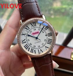 Super automatic mechanical men diamonds ring watches 42MM genuine cow leather popular all the crime sapphire glass roman digital number dial stopwatch wristwatch