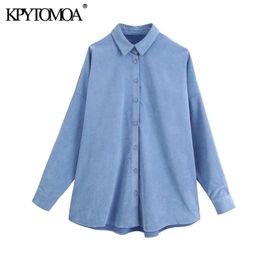 KPYTOMOA Women Fashion Oversized Corduroy Asymmetric Blouses Vintage Long Sleeve Button-up Loose Female Shirts Chic Tops 210326