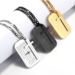 fjxpPendant Necklaces Religious Bible Scripture Jesus Cross Tag Necklace Gold Silver Black Stainless Steel Figaro Chain Christian JewelryP