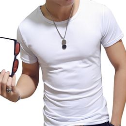 Men Summer O Neck Casual T Shirt Collar White Plain t shirts Short Sleeve Undershirt Slim Fit s Tops 220618