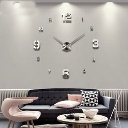 3D Digital Large Wall Clock DIY Mirror Surface Walls Stickers Clock Metal Acrylic Living Room Clocks Home Background Decoration Reloj De Pared Grande Digital 3D