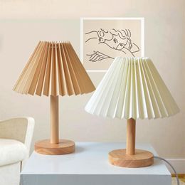 Table Lamps Vintage Pleated Lamp For Bedroom Ins DIY Desk Home Decor Cute With Led Bulb Bedside Lamparas De MesaTable