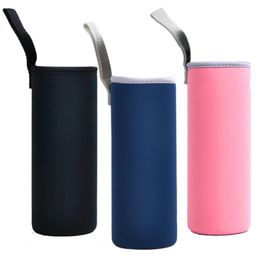 Mugs Neoprene Glass Water Bottle Sleeves Holders With Carry Straps Multi-Color Quality Rubber Insulation for Colder Or Hot SN3670