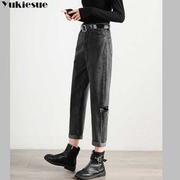 High Waist Jeans Woman Plus Size S5XL Street Style Denim Pants ripped Loose Coated Vintage Washed Boyfriend 210608