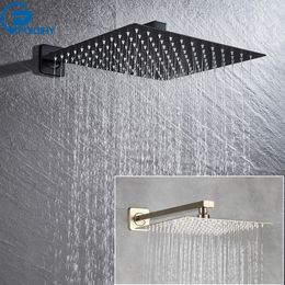 POIQIHY Matte Black Rainfall Shower Head Bathroom 81012 inch Ultrathin Top Shower Head with Wall Mounted Brass Shower Arm 201105