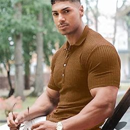 Mens Polo Shirts Summer Casual Short Sleeve Knitted Men's Shirts Polos Slim Solid Men t-shirt Polo Homme S-5XL Men's Clothing 220702